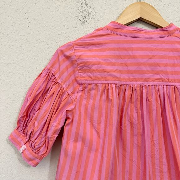 ANTHROPOLOGIE Darcey Top Pink Striped Popover Swing Puff Sleeve Blouse - Picture 5 of 9